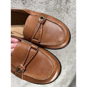 Clarks Brown Leather Loafers with Gold Buckle Detail